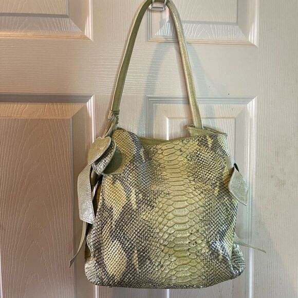 Roberta Gandolfi reptile prints mint and olive green bucket style shoulder bag - Picture 1 of 12